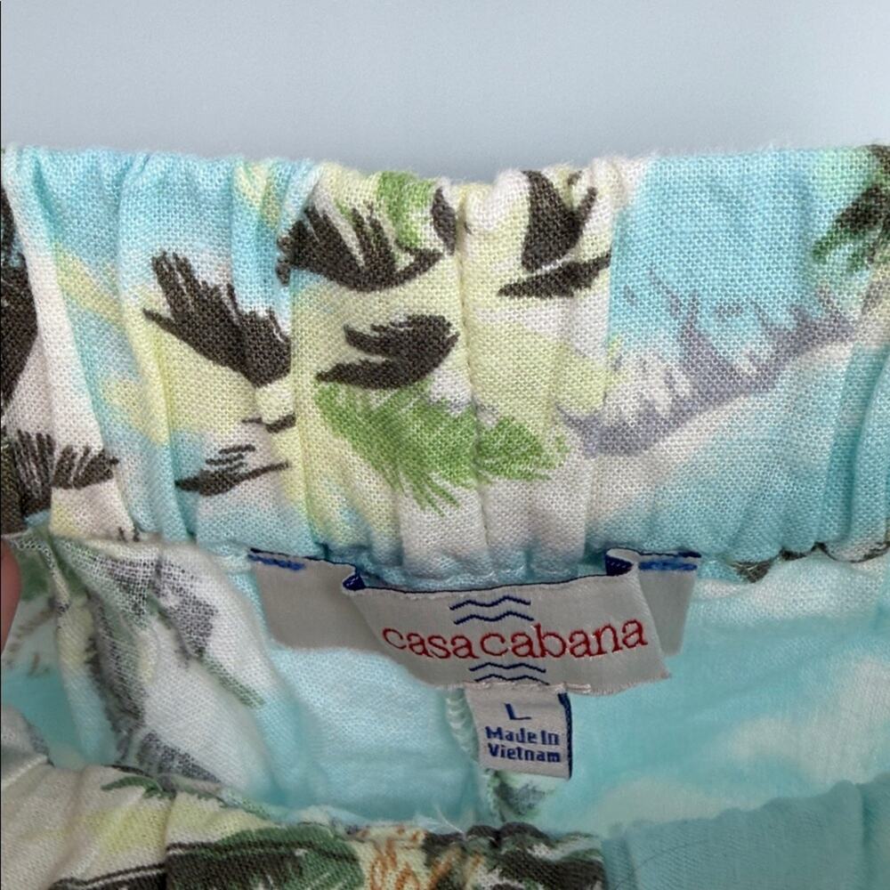 Casa Cabana linen blend island palm tree print elastic waist pull on shorts sz L - Picture 4 of 6